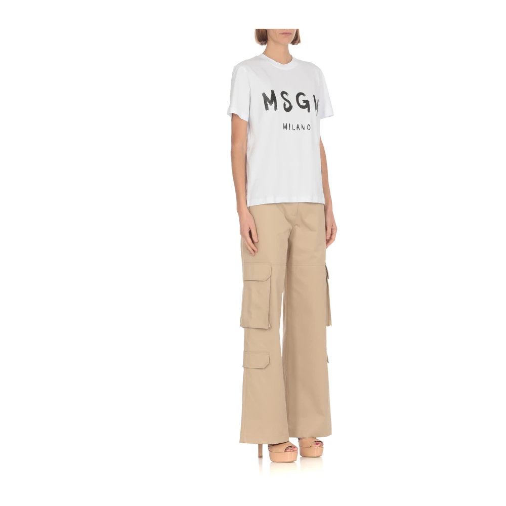 Msgm Wit Katoenen T-shirt met Contrasterende Print White Dames