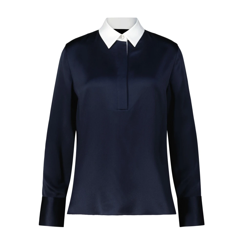 Vince Zijden Satijnen Rugbyblouse Blue Dames