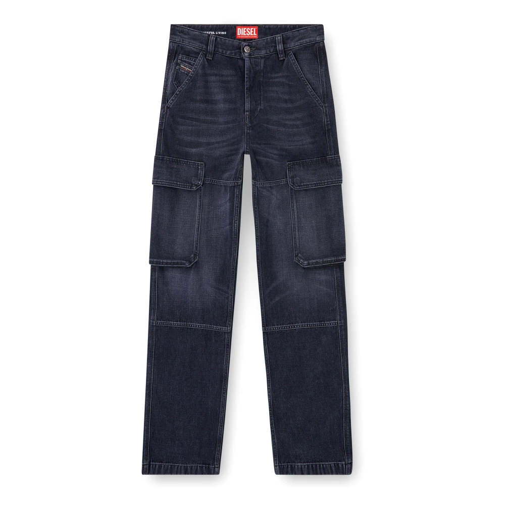 Diesel Zwarte Cargo Jeans Met Knoopsluiting Black Dames