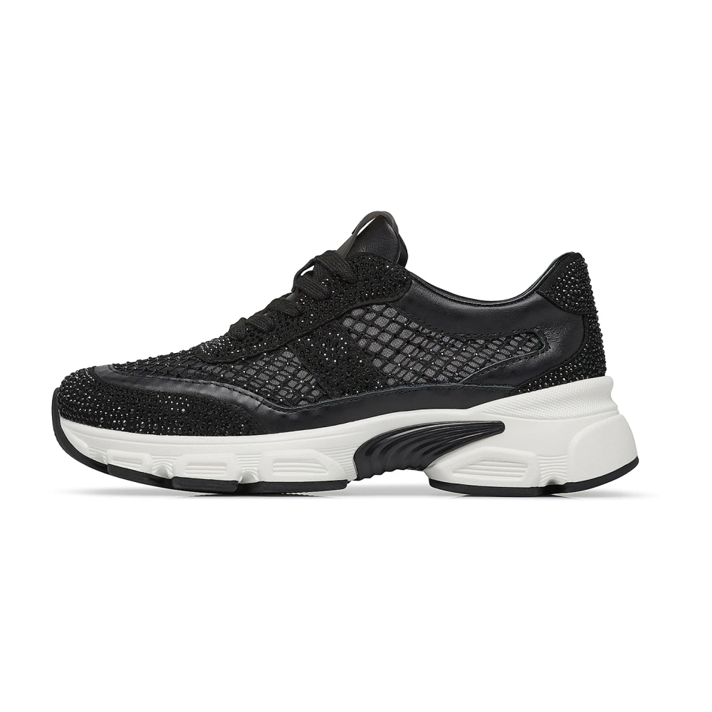 Loriblu Sneaker in kalfsleer met ton-sur-ton kristallen Dames Schoenen Zwart