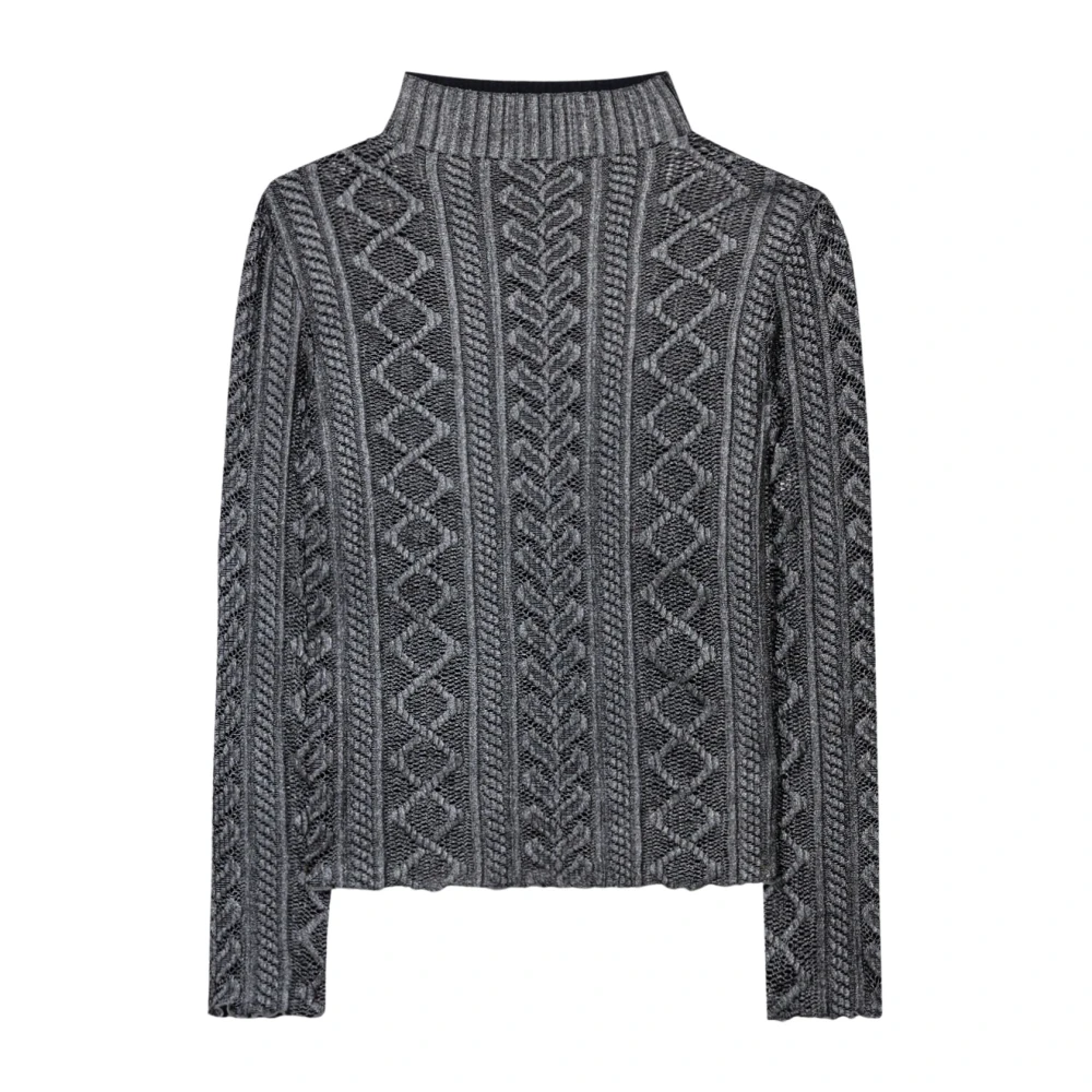 LUISA CERANO Kanten colshirt met metallic afwerking Gray Dames