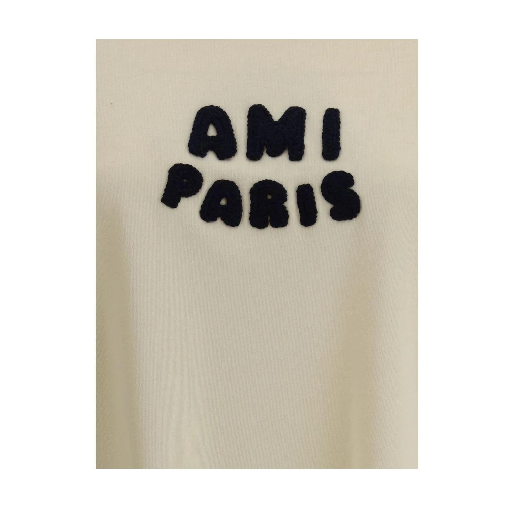 Ami Paris Geborduurd Monogram Katoenen T-shirt Beige Dames