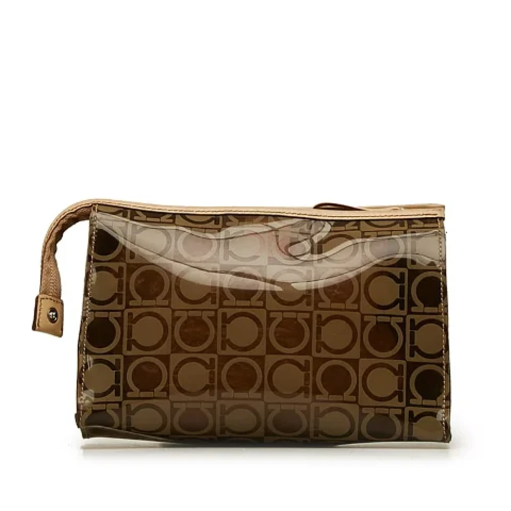 Salvatore Ferragamo Pre-owned Plastic clutches Brown Dames