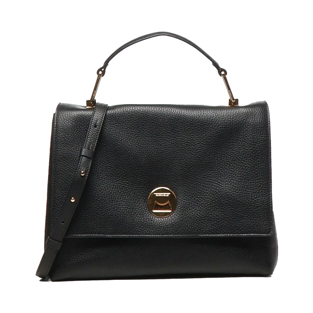Coccinelle Zwarte Leren Schoudertas Draaisluiting Black Dames
