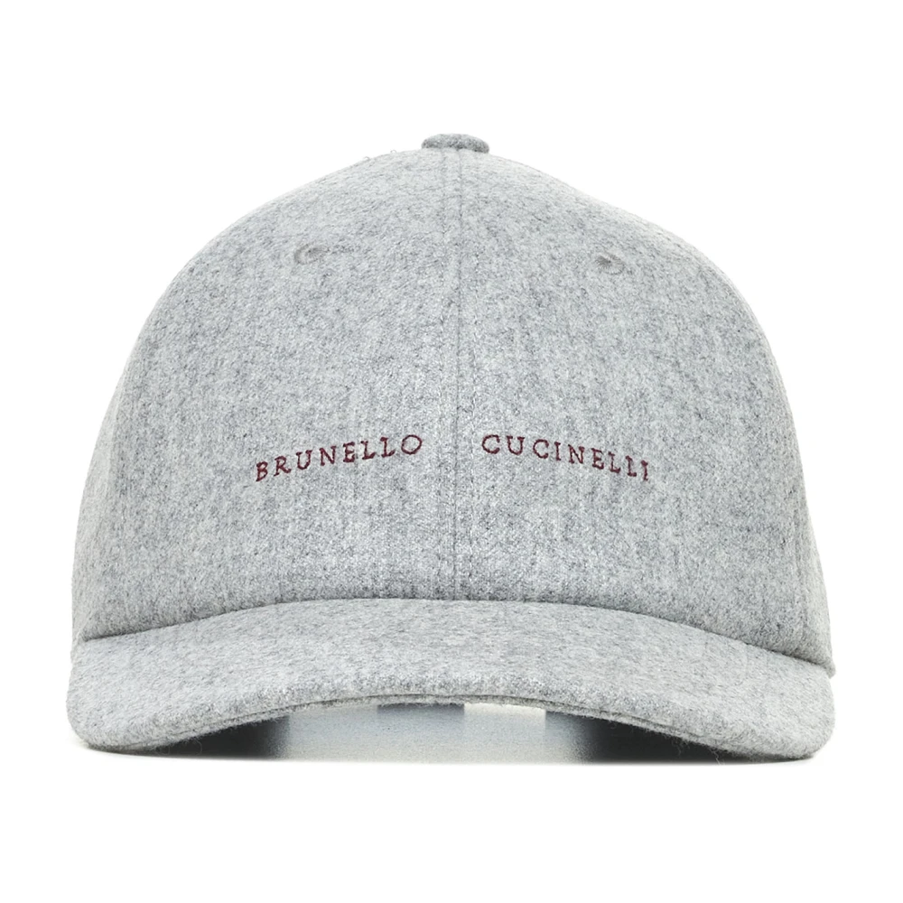 BRUNELLO CUCINELLI Grijze wollen baseballpet met rode logo Gray Heren