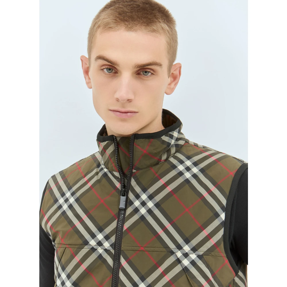 Burberry Geruite Gewatteerde Gilet met Oversized Zakken Green Heren