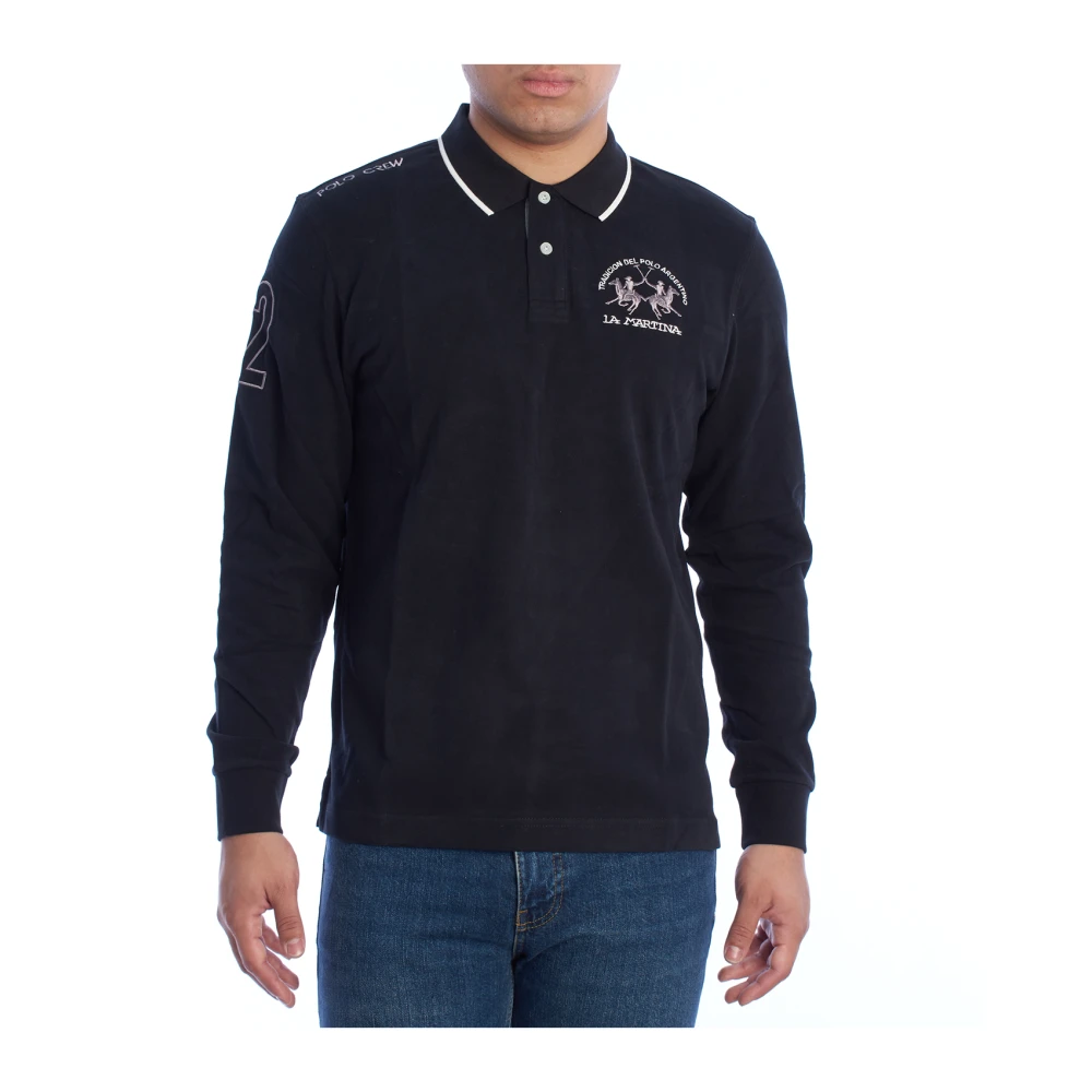 LA MARTINA Lange mouw poloshirt Black Heren