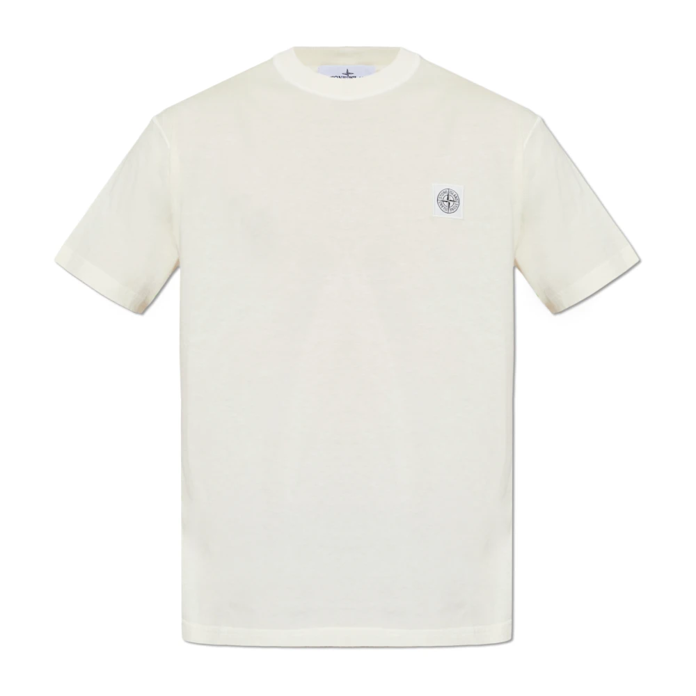 Stone Island Men's Beige T-Shirts, L, T-Shirt With Logo Patch