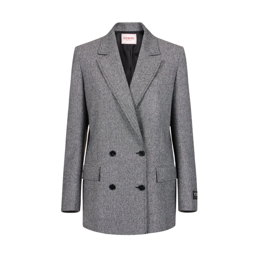 Iceberg Double-breasted jas in wolmix met visgraatpatroon Gray Dames
