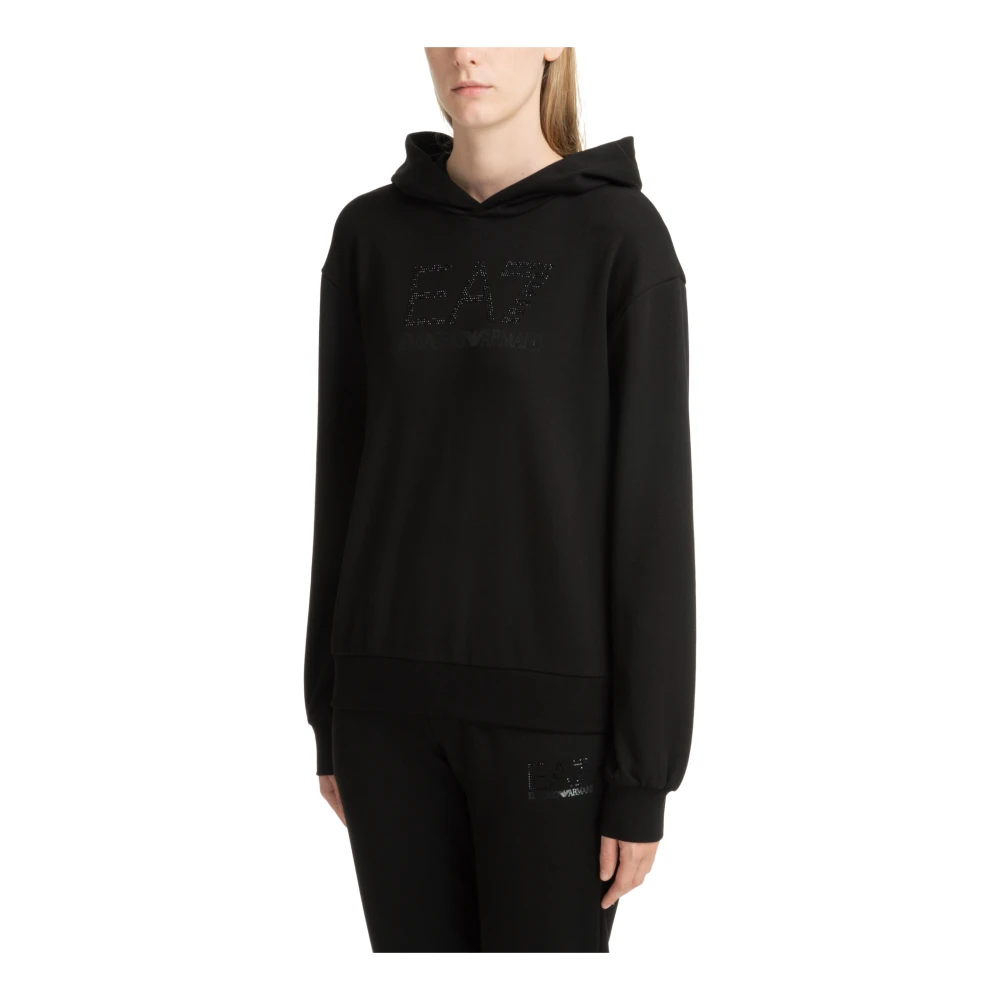 Emporio Armani EA7 Effen Logo Rhinestone Hoodie Black Dames