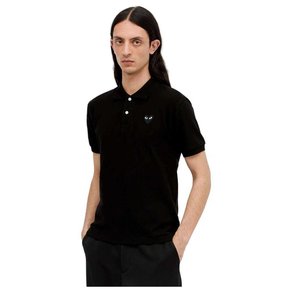 Comme Des Garçons Play Men's Black Polo Shirts, M, Logo Patch Polo Shirt