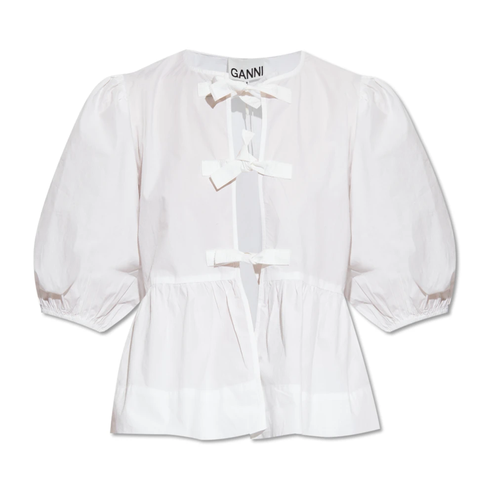 Ganni Women's White Cotton Poplin Peplum Blouse - Woman Shirts It - 38 - Image 4