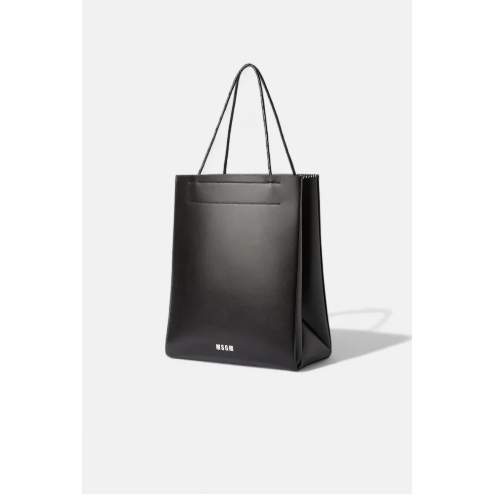 Msgm Grote Leren Winkel Tas Black Dames