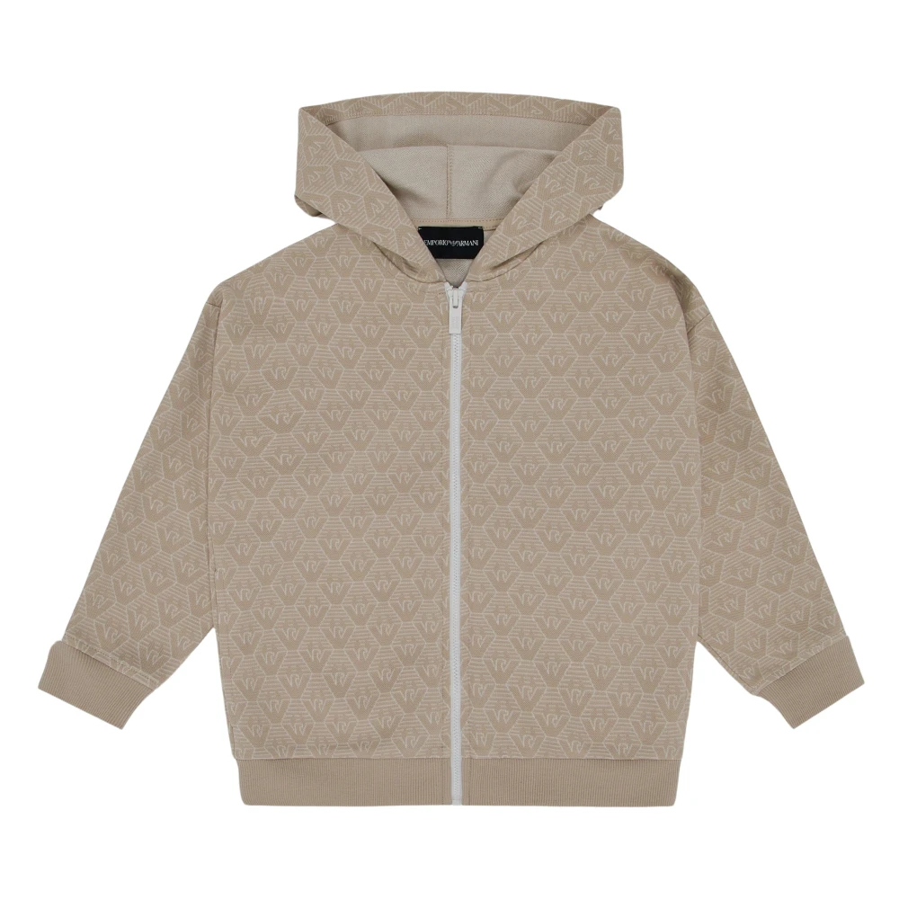 Emporio Armani Boys Beige Kids Sweatshirts, 14 Y, Logo Zip Up Top In