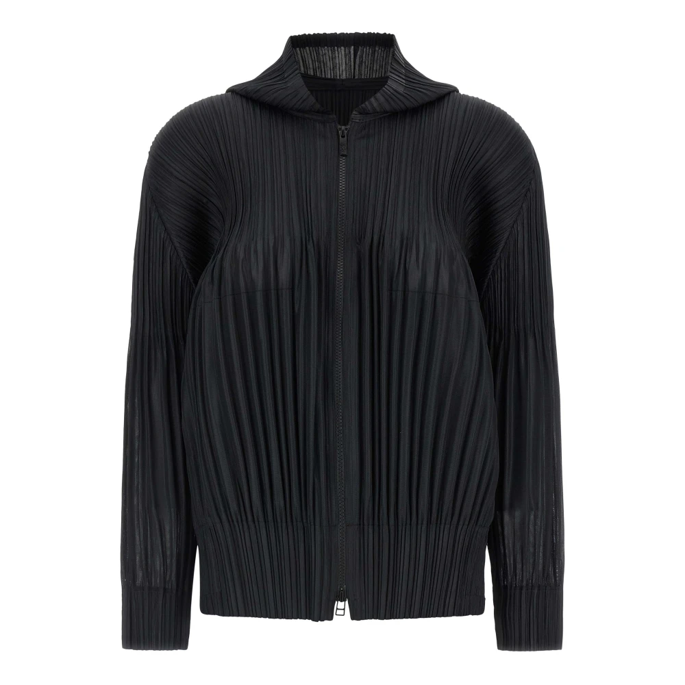 Issey Miyake Women's Black Fluffy Basics Pleated Cardigan With Hood