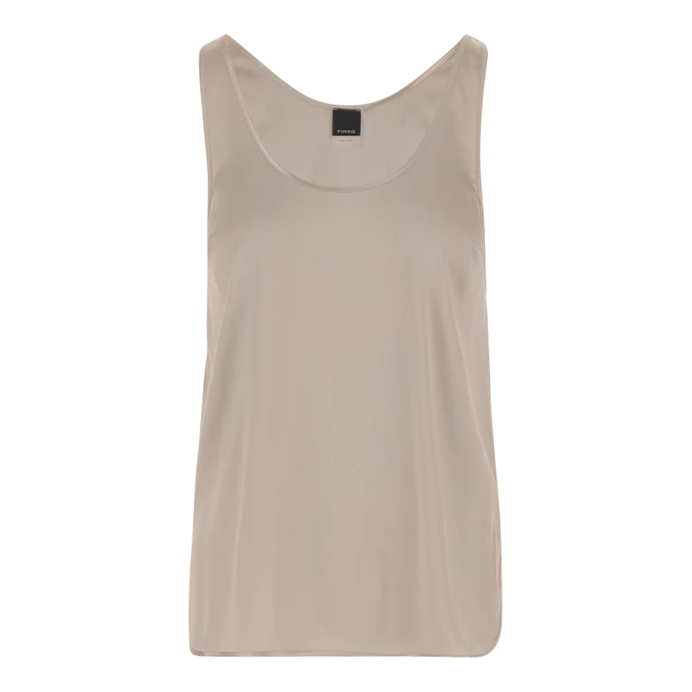 pinko Zijden Mouwloze Top Ronde Hals Ivoor Beige Dames