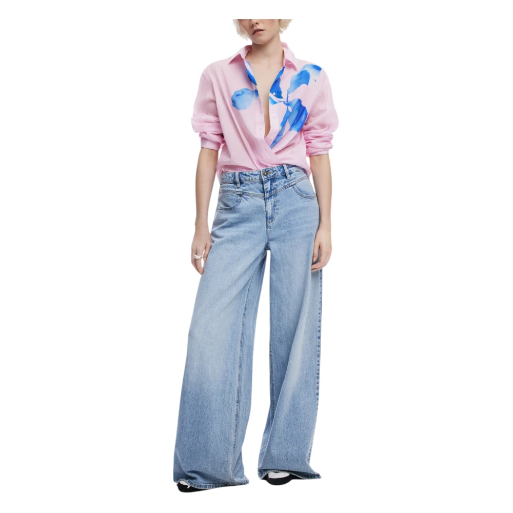 Desigual Lange katoenen damesoverhemd Pink Dames