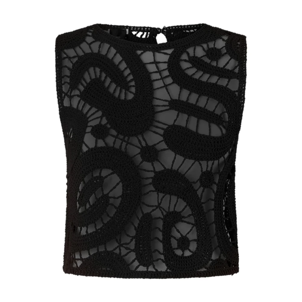 Pinko Vrouw Zwart Tops Dames, M, Polyester, Geometrische Gehaakte Mouwloze Top