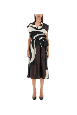 Abstract Print Drape Neck Dress