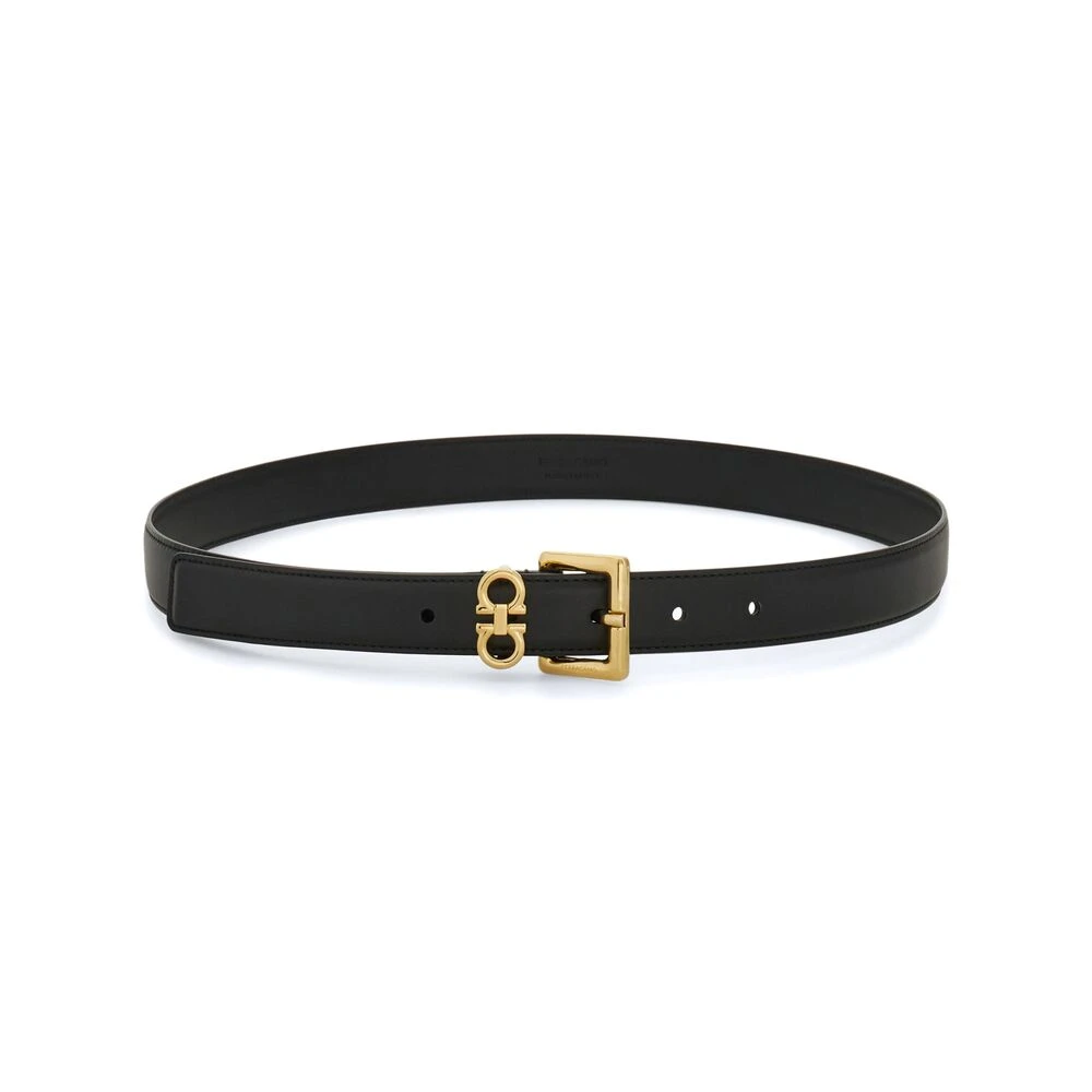 Salvatore Ferragamo Zwarte leren riem met Gancini gesp Black Dames