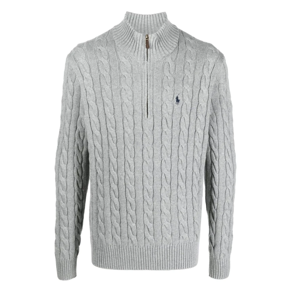 Ralph Lauren Bomull halv zip stickat Gray, Herr