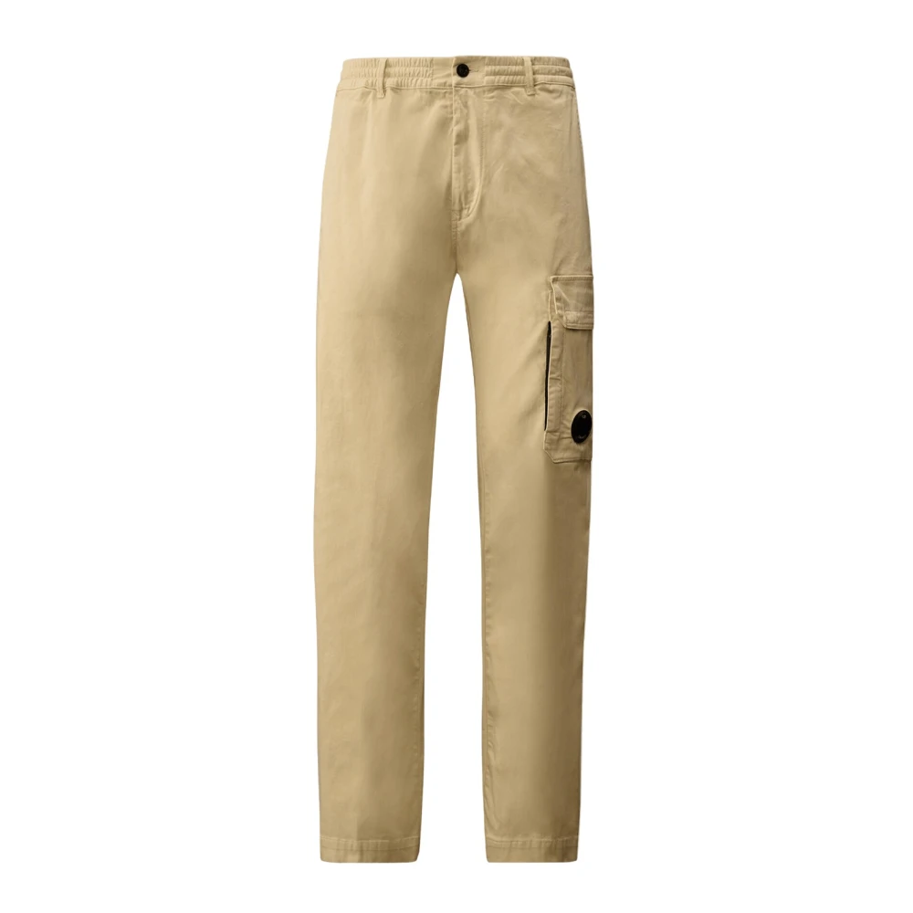 C.p. Company Men's Beige Straight Trousers, L, Stretch Sateen Regular Cargo Trousers