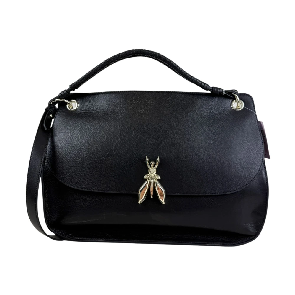 Patrizia Pepe Vrouw Zwart Tassen Dames, One Size, Leer, Borsa C/Patta Manico Intreccio L