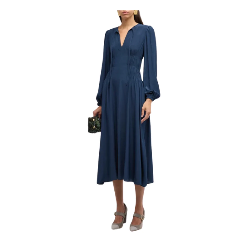Ulla Johnson Rouen Midi Jurk met Elastische Ruches Blue Dames