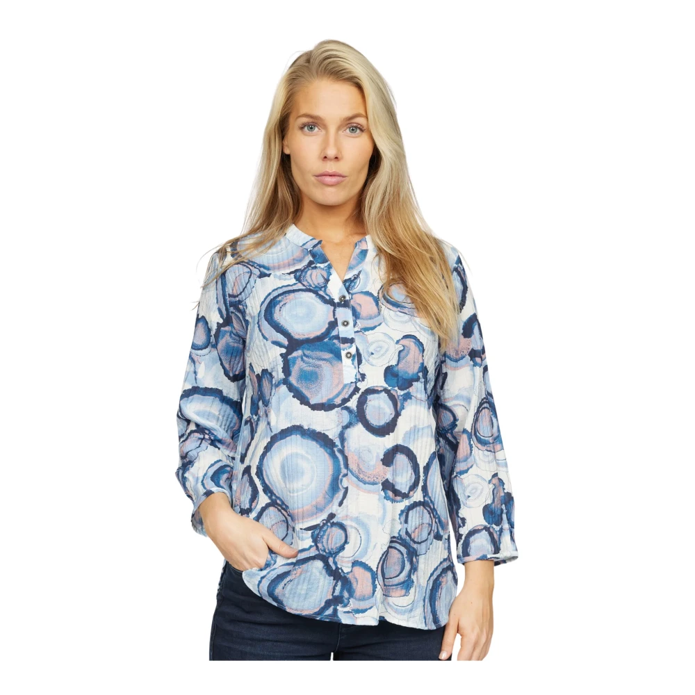 2-Biz Moderne Dames Blauwe Cirkel Blouse Blue Dames