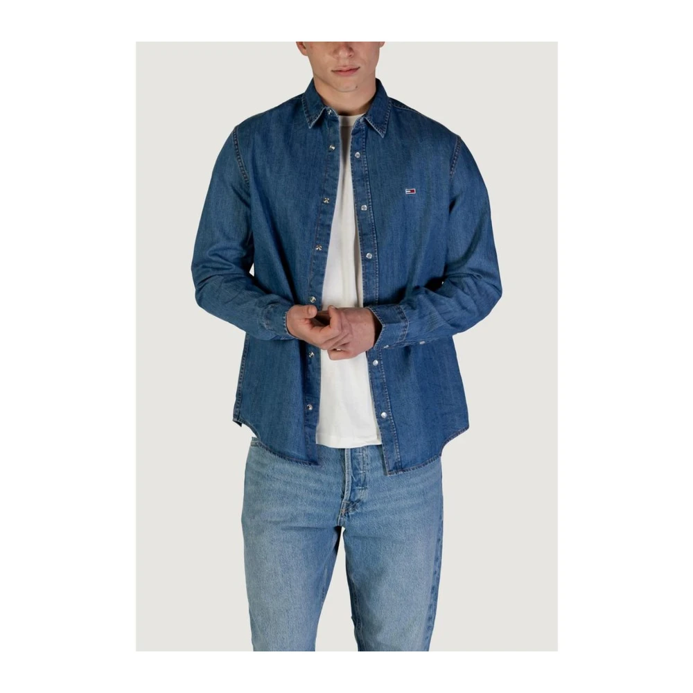 Tommy Jeans Geregenereerd Katoenen Overhemd met Lange Mouwen Blue Heren