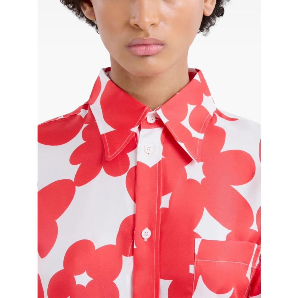 Marni Rood Bloemenprint Zijden Overhemd Red Dames