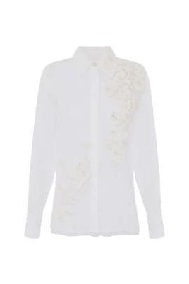 Broderad bomullsvoile skjorta med rosor