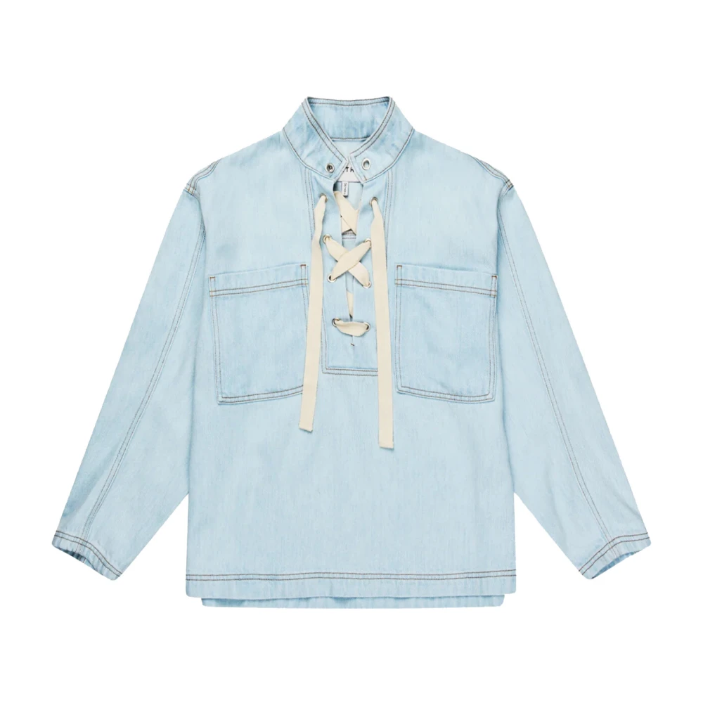 Munthe Denim Blouse met Strikdetail Blue Dames