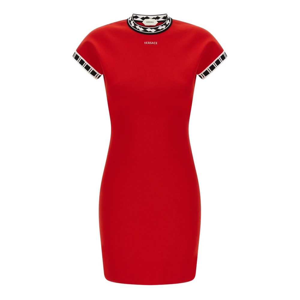 Versace Red Knitted Dresses, Female, M, Cotton Knit Mini Dress