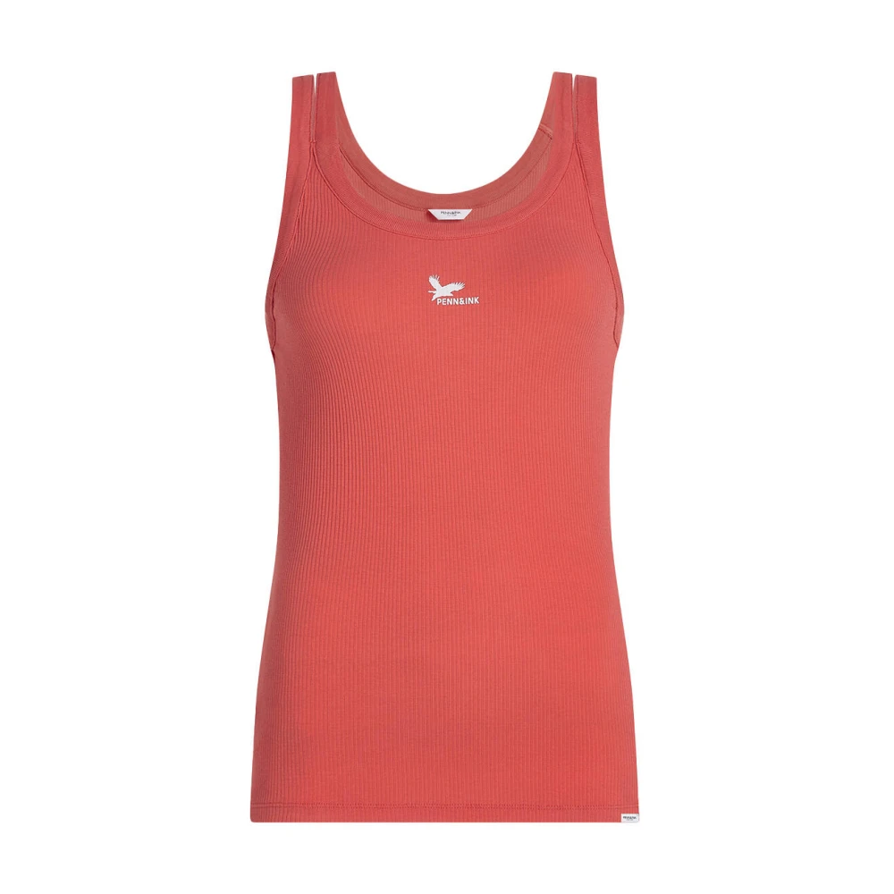Penn&Ink N.Y Mouwloze Top met Singlet Print Red Dames