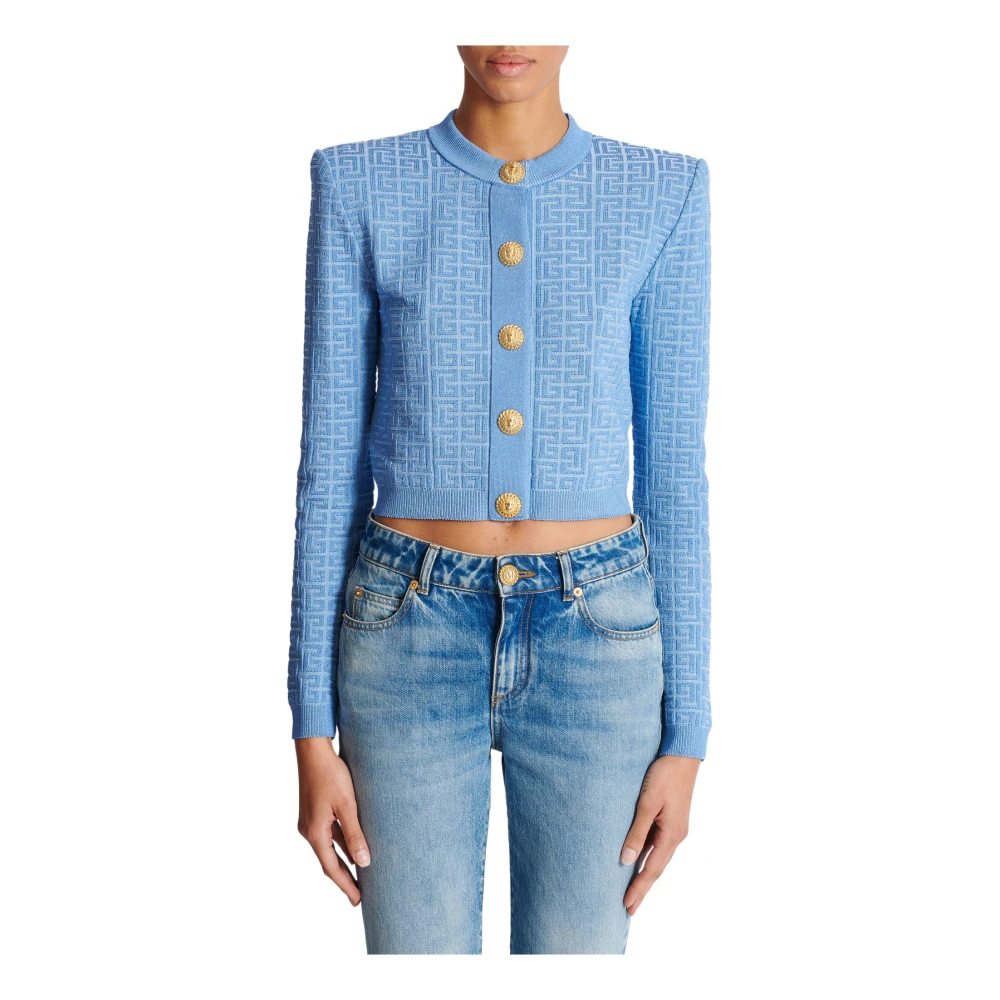 Balmain PB Labyrinth gebreide vest Blue Dames