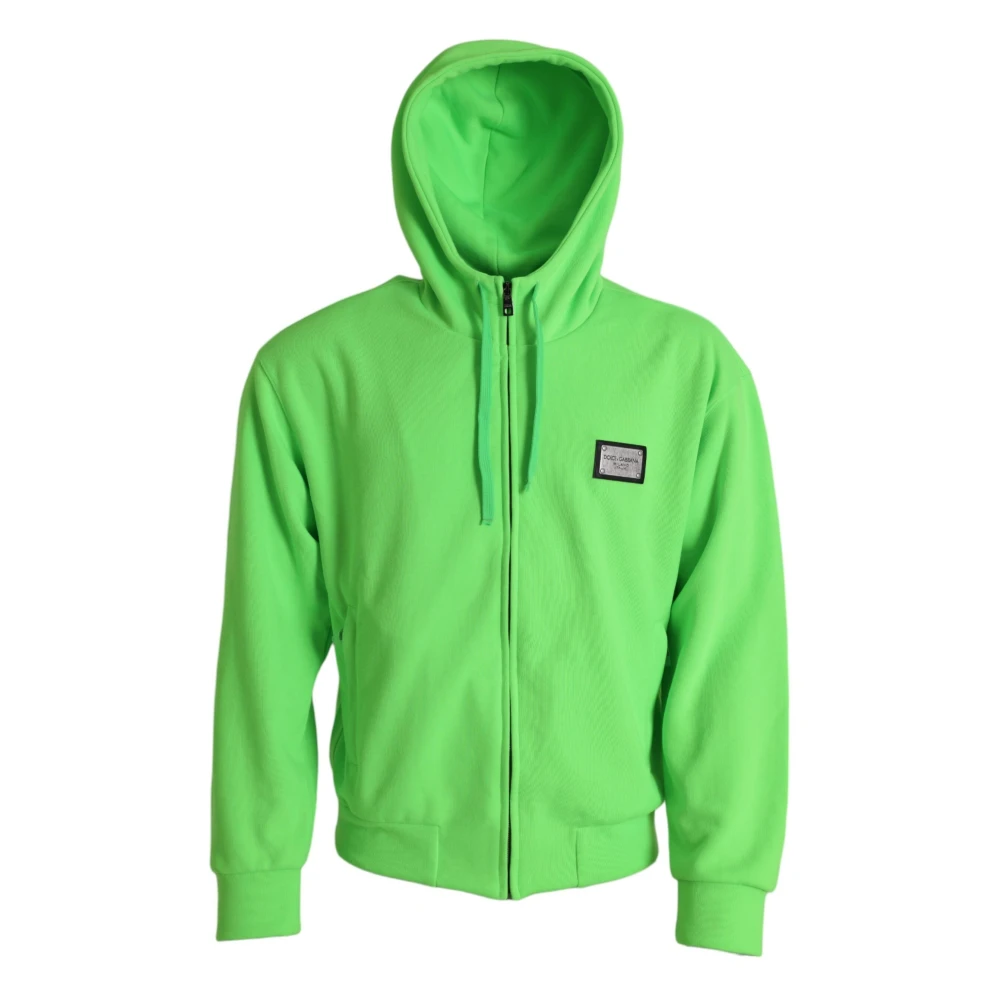 Dolce & Gabbana Neon Green Zip Hoodie Sweater Green, Herr