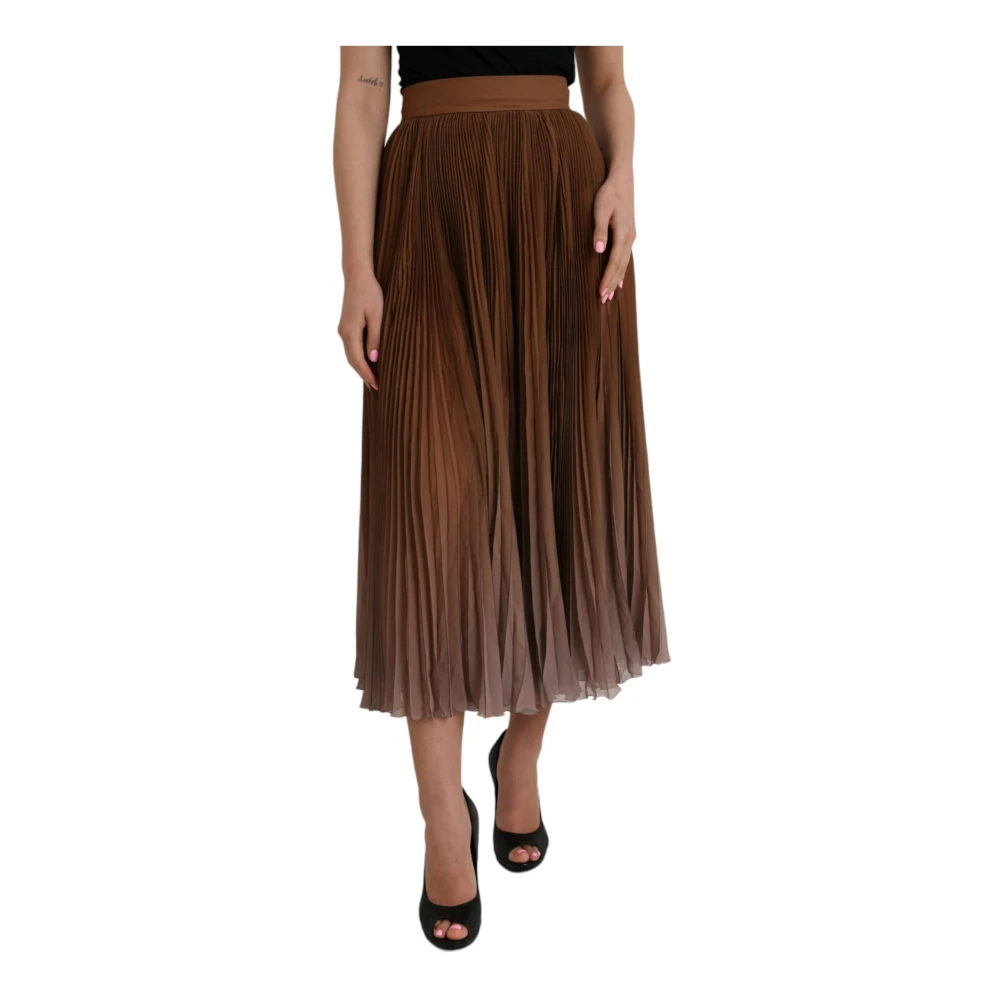 Dolce & Gabbana Bruine Geplooide Midi Rok Hoge Taille Brown Dames
