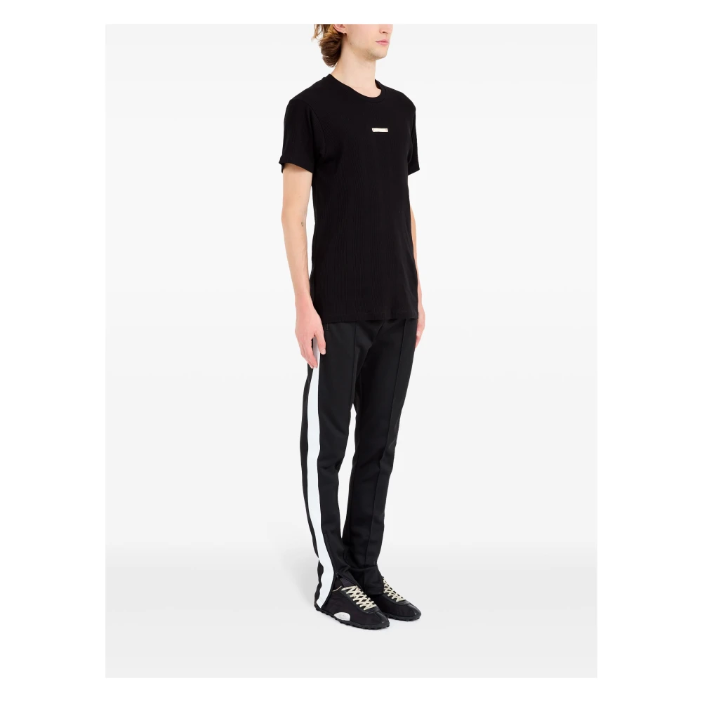 Maison Margiela Zwart Geribbelde Crew-Neck T-shirt Italië Black Heren