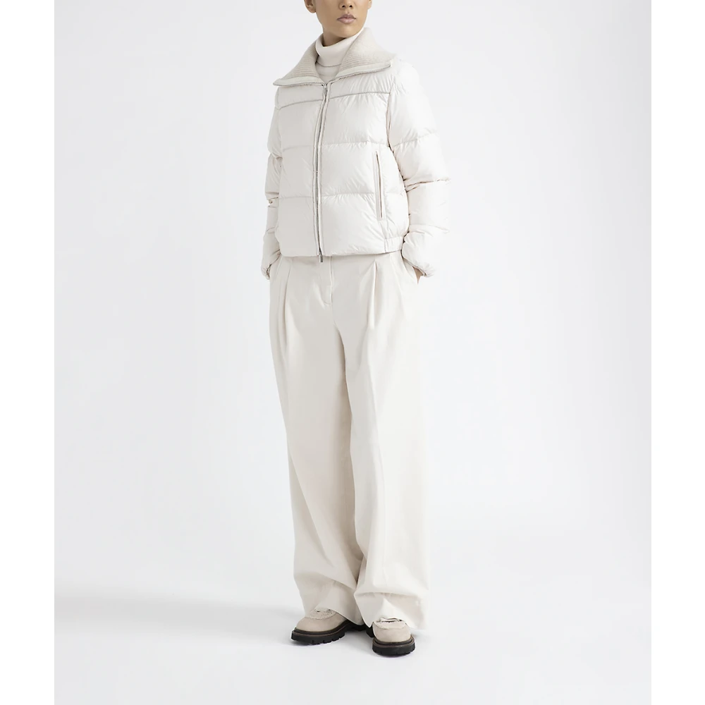 PESERICO Korte donsjack met tricot kraag Beige Dames