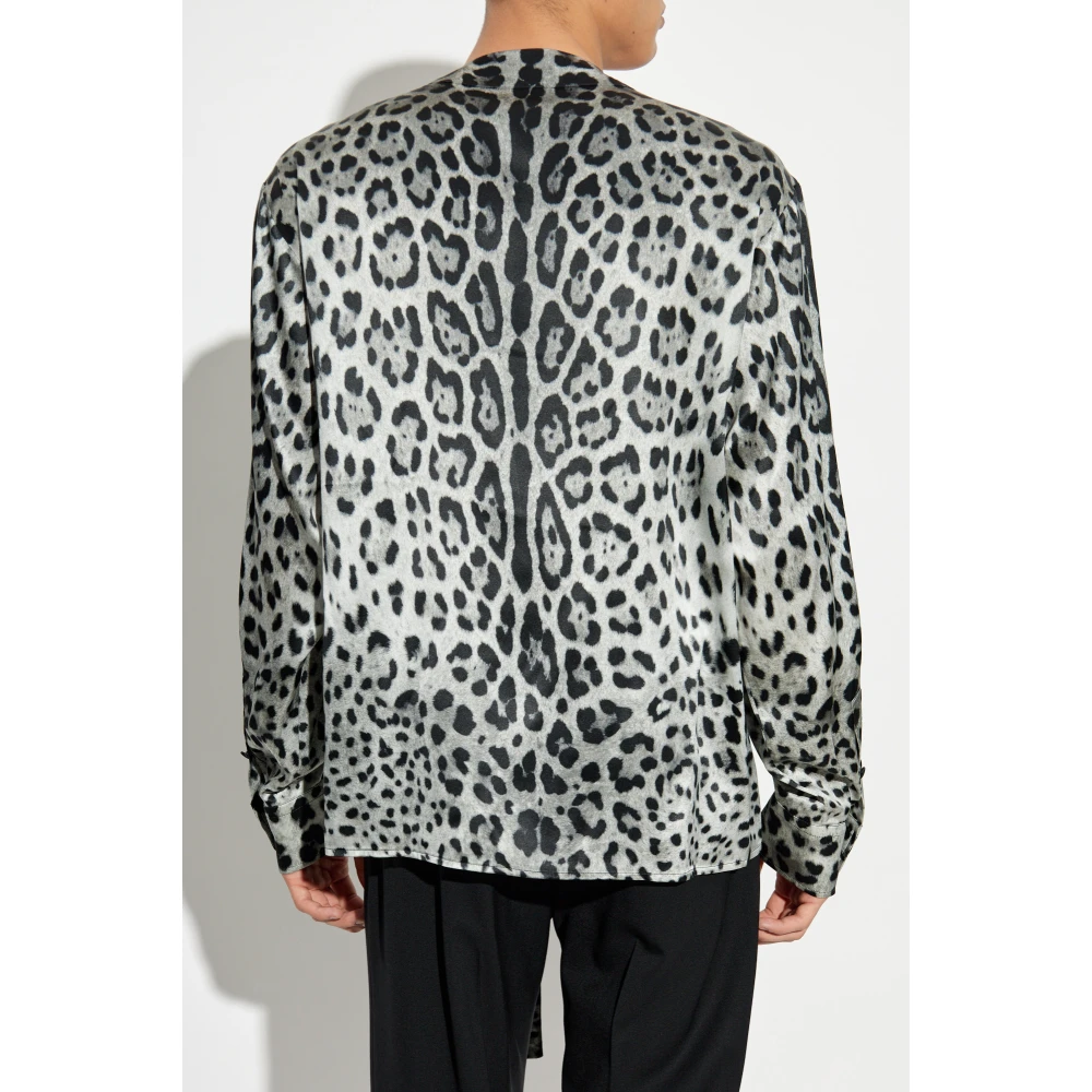 Dolce & Gabbana Zijden shirt met dierenprint Gray Heren