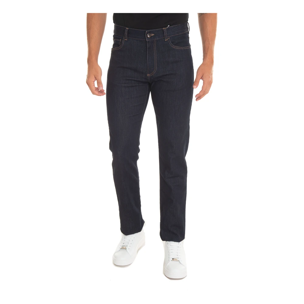Canali Denim Jeans met Contraststiksels Blue Heren