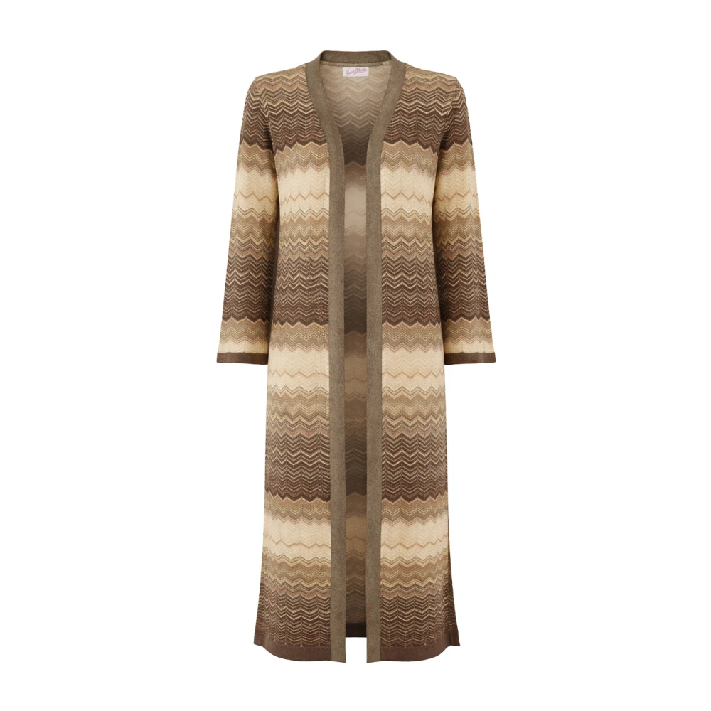 Mc2 Saint Barth Women's Beige Long Zigzag Knit Cardigan - Cardigans - L - Knitwear