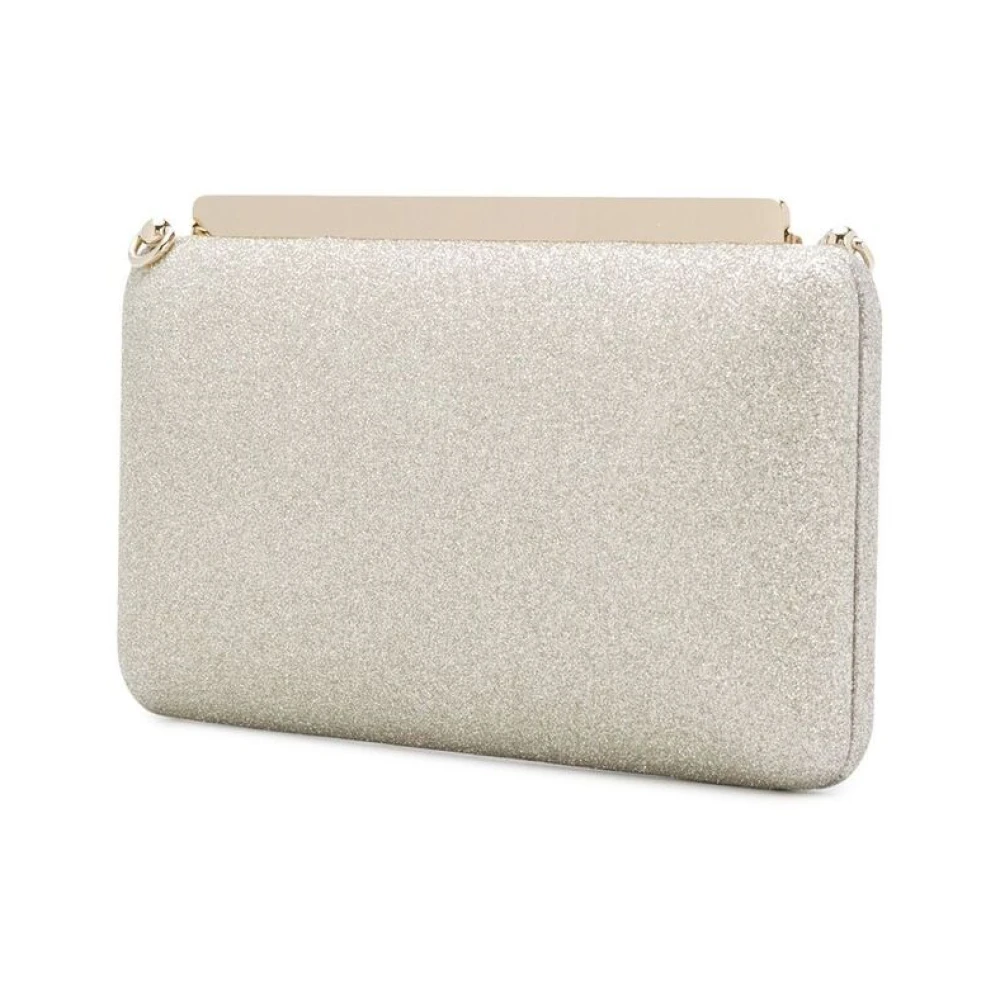 Jimmy Choo Platinum Ice Glitter Ellipse Clutch Gray Dames