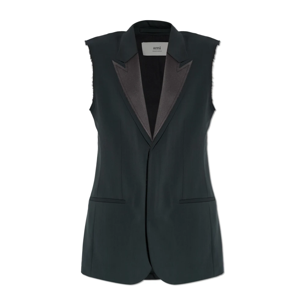 Ami Paris Women's Black Waistcoats, Xs, Wool Vest