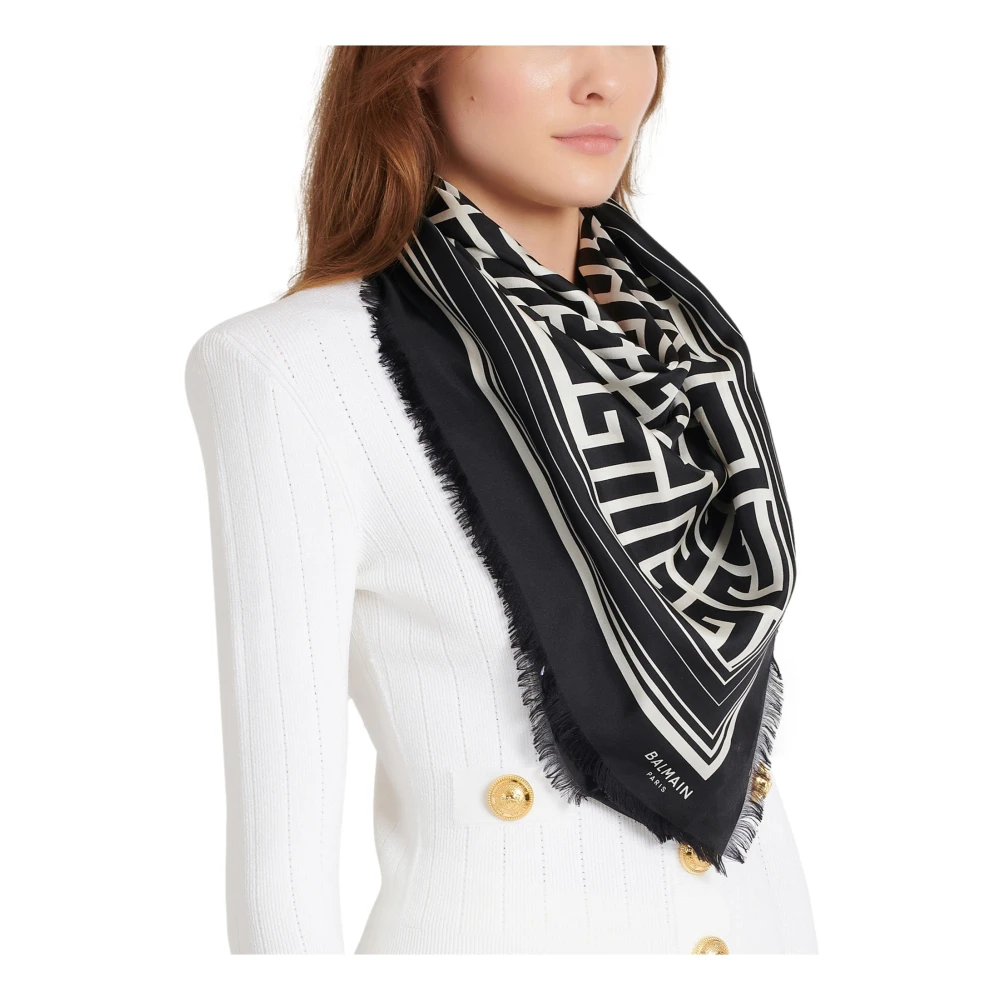 Balmain Zijden monogram sjaal Black Dames