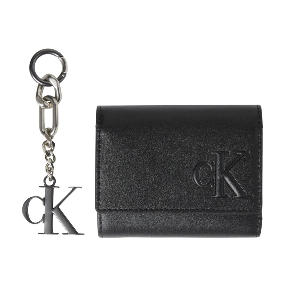 Calvin Klein trifold hardware keyfob wallets Svart Dam