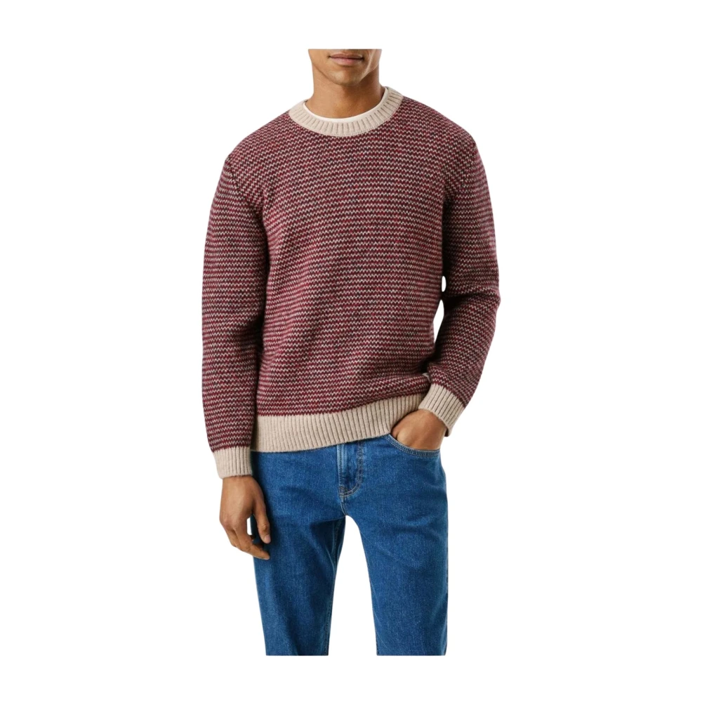 Pepe Jeans Men's Brown Round-Neck Knitwear, Xl, Striped Knit Jumper For Winter