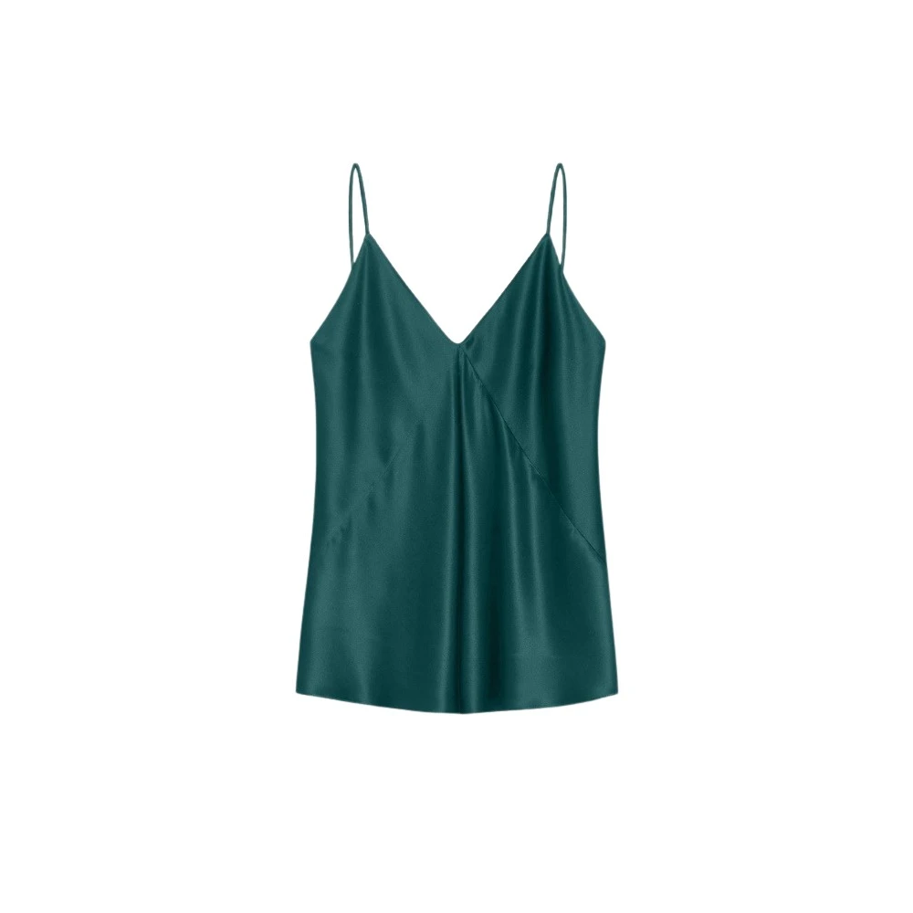 Max Mara Zijden Satijnen Top met V-hals Green Dames