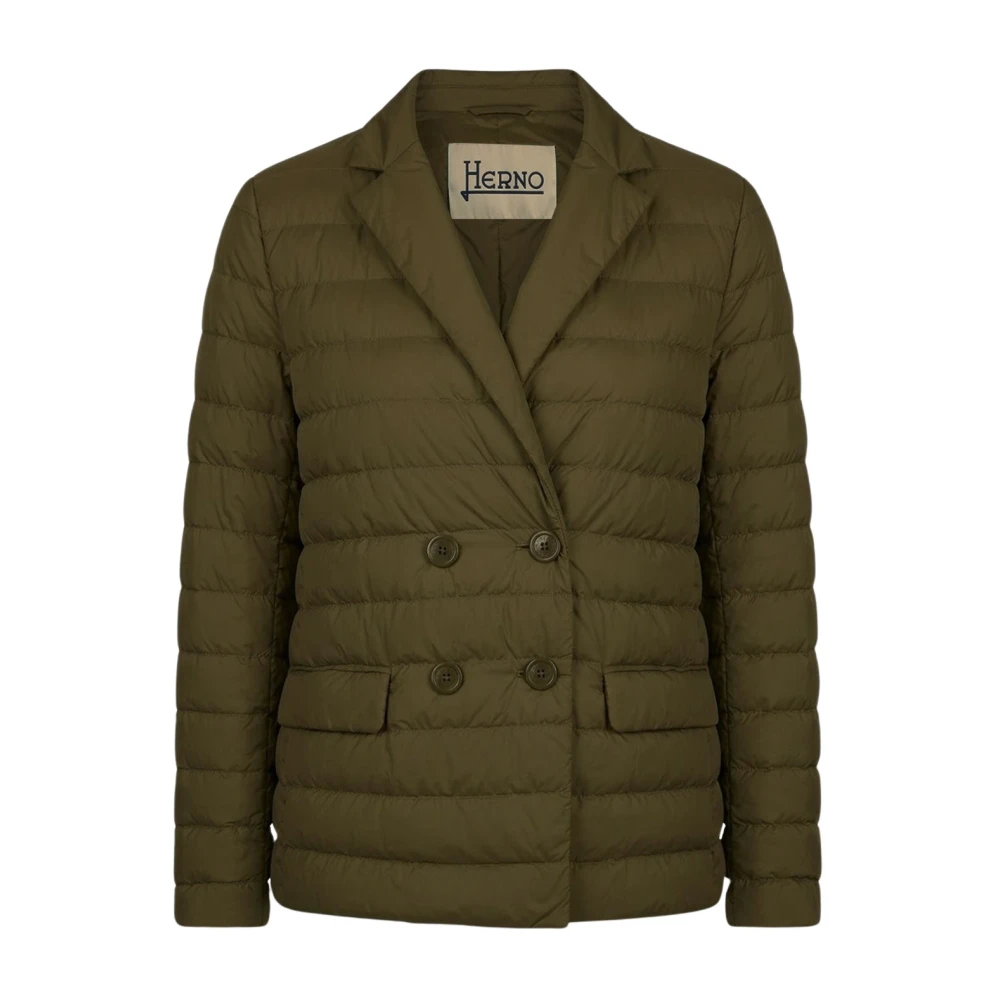 Herno Women's Green Quilted Double-Breasted Blazer - Winter Jackets - M - Jackets